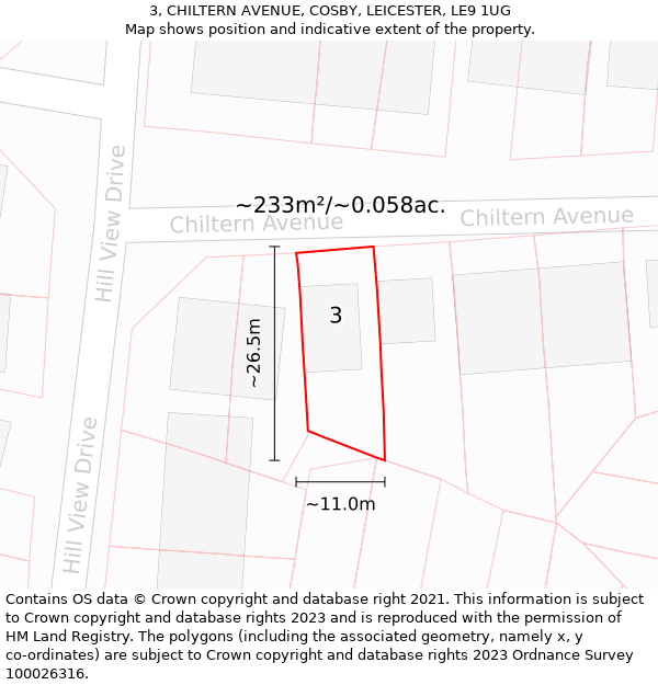 3, CHILTERN AVENUE, COSBY, LEICESTER, LE9 1UG: Plot and title map
