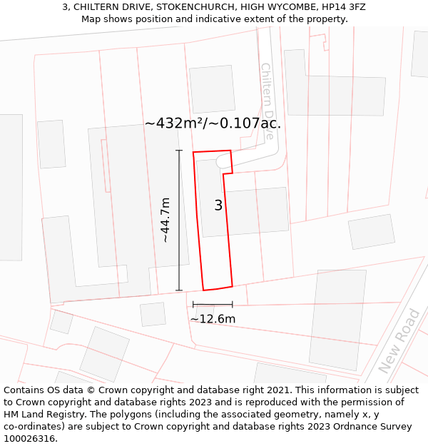 3, CHILTERN DRIVE, STOKENCHURCH, HIGH WYCOMBE, HP14 3FZ: Plot and title map