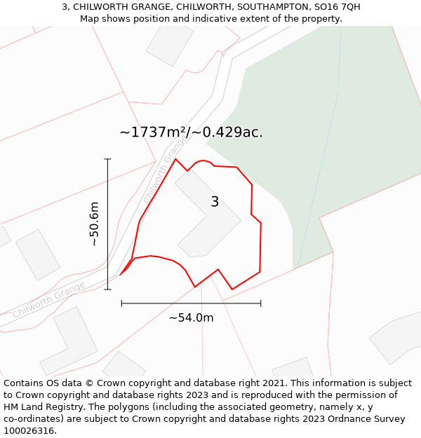 3, CHILWORTH GRANGE, CHILWORTH, SOUTHAMPTON, SO16 7QH: Plot and title map