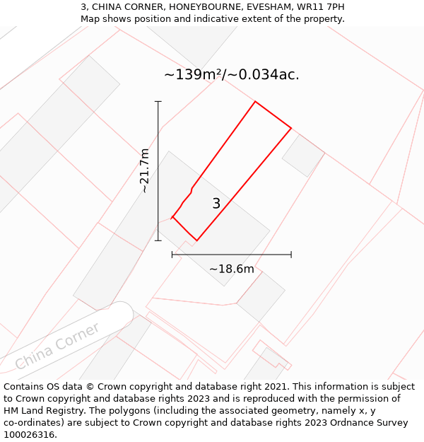 3, CHINA CORNER, HONEYBOURNE, EVESHAM, WR11 7PH: Plot and title map