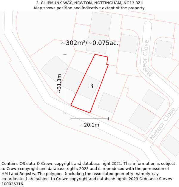 3, CHIPMUNK WAY, NEWTON, NOTTINGHAM, NG13 8ZH: Plot and title map