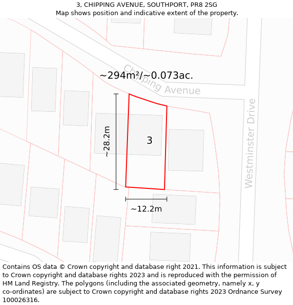 3, CHIPPING AVENUE, SOUTHPORT, PR8 2SG: Plot and title map