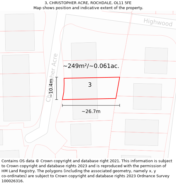 3, CHRISTOPHER ACRE, ROCHDALE, OL11 5FE: Plot and title map