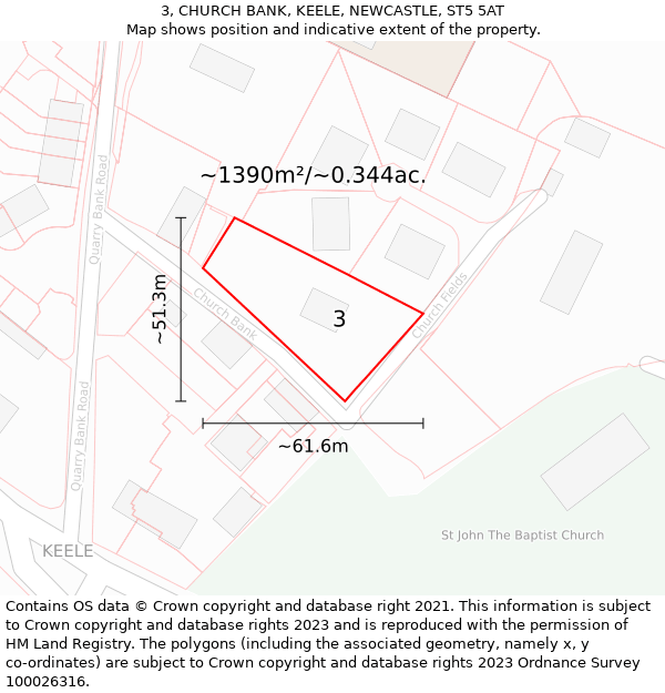 3, CHURCH BANK, KEELE, NEWCASTLE, ST5 5AT: Plot and title map
