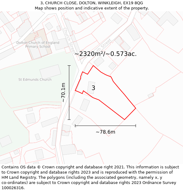 3, CHURCH CLOSE, DOLTON, WINKLEIGH, EX19 8QG: Plot and title map