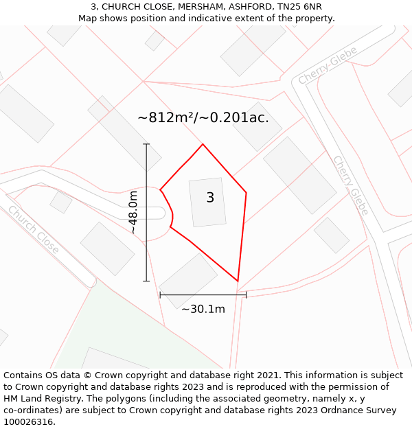 3, CHURCH CLOSE, MERSHAM, ASHFORD, TN25 6NR: Plot and title map