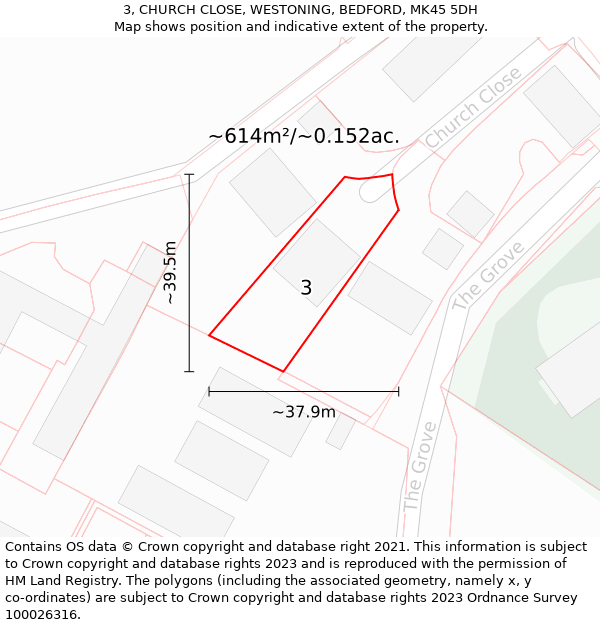 3, CHURCH CLOSE, WESTONING, BEDFORD, MK45 5DH: Plot and title map