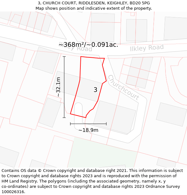 3, CHURCH COURT, RIDDLESDEN, KEIGHLEY, BD20 5PG: Plot and title map