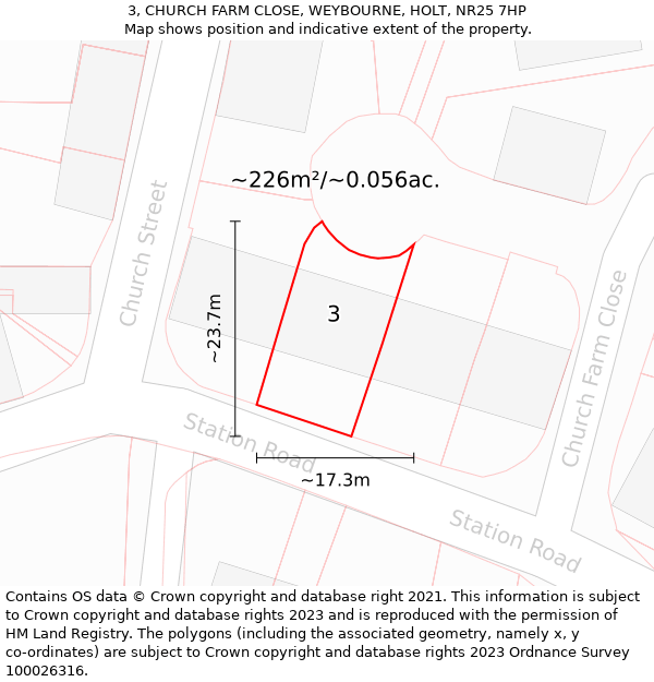 3, CHURCH FARM CLOSE, WEYBOURNE, HOLT, NR25 7HP: Plot and title map