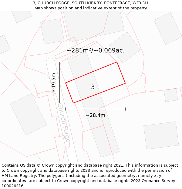 3, CHURCH FORGE, SOUTH KIRKBY, PONTEFRACT, WF9 3LL: Plot and title map