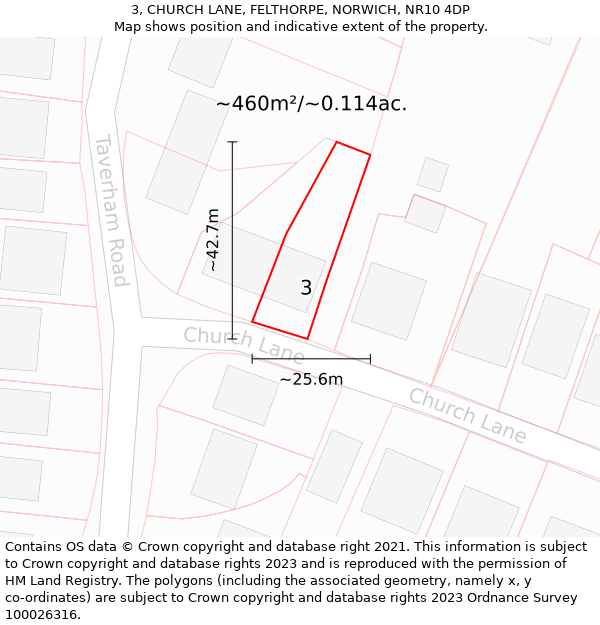 3, CHURCH LANE, FELTHORPE, NORWICH, NR10 4DP: Plot and title map