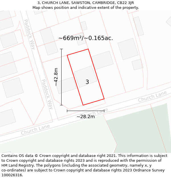 3, CHURCH LANE, SAWSTON, CAMBRIDGE, CB22 3JR: Plot and title map