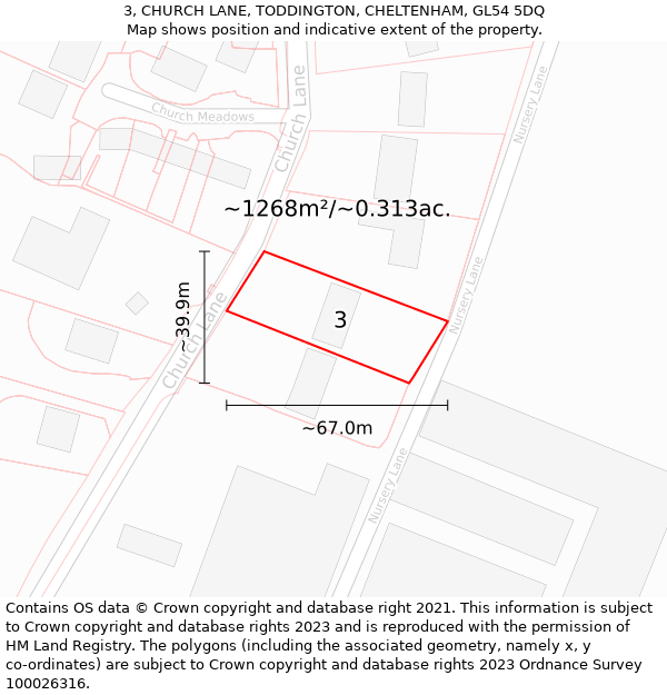 3, CHURCH LANE, TODDINGTON, CHELTENHAM, GL54 5DQ: Plot and title map