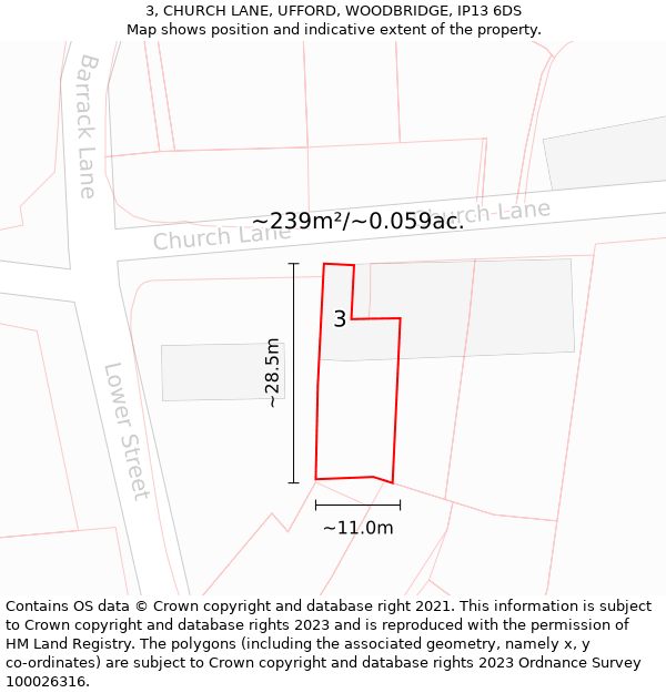 3, CHURCH LANE, UFFORD, WOODBRIDGE, IP13 6DS: Plot and title map