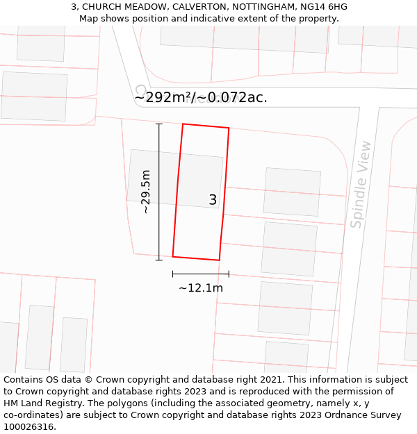 3, CHURCH MEADOW, CALVERTON, NOTTINGHAM, NG14 6HG: Plot and title map