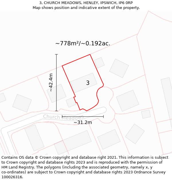 3, CHURCH MEADOWS, HENLEY, IPSWICH, IP6 0RP: Plot and title map