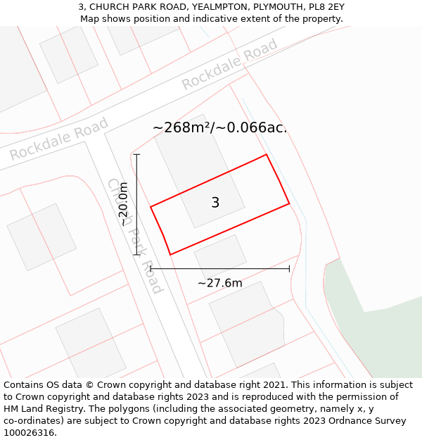 3, CHURCH PARK ROAD, YEALMPTON, PLYMOUTH, PL8 2EY: Plot and title map