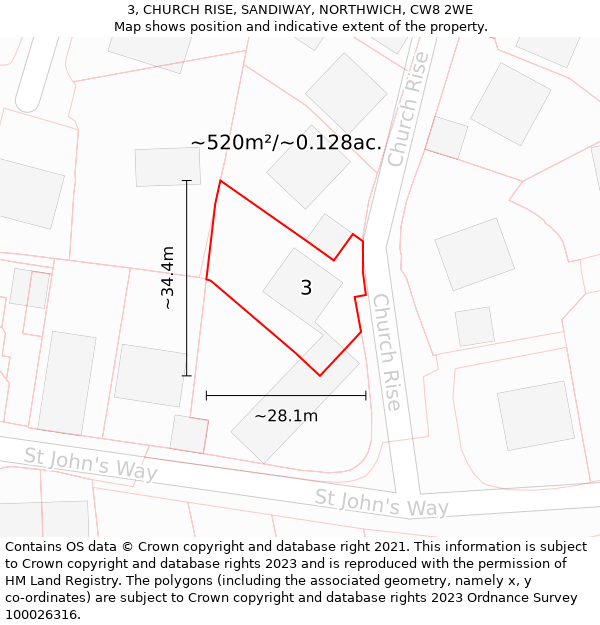 3, CHURCH RISE, SANDIWAY, NORTHWICH, CW8 2WE: Plot and title map