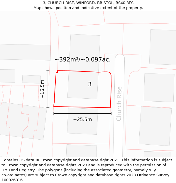 3, CHURCH RISE, WINFORD, BRISTOL, BS40 8ES: Plot and title map