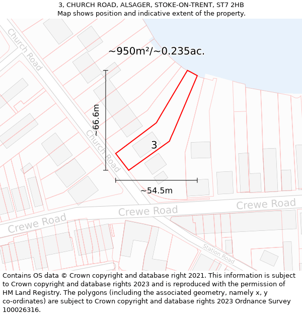 3, CHURCH ROAD, ALSAGER, STOKE-ON-TRENT, ST7 2HB: Plot and title map