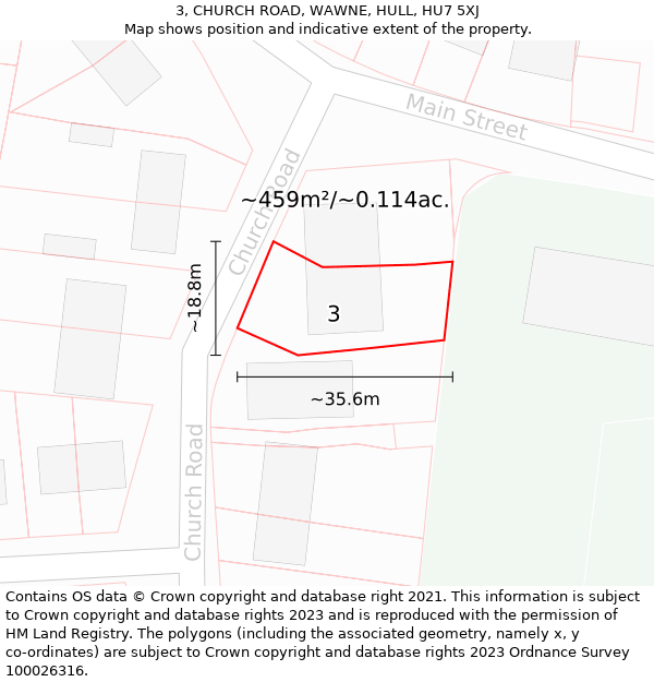 3, CHURCH ROAD, WAWNE, HULL, HU7 5XJ: Plot and title map