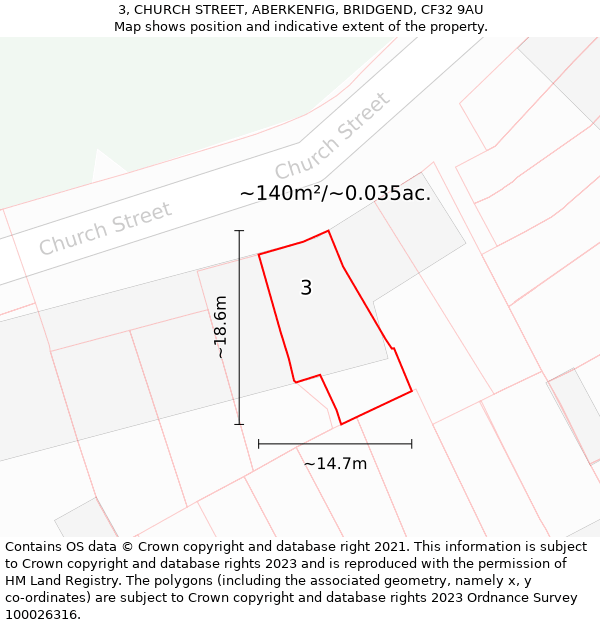 3, CHURCH STREET, ABERKENFIG, BRIDGEND, CF32 9AU: Plot and title map