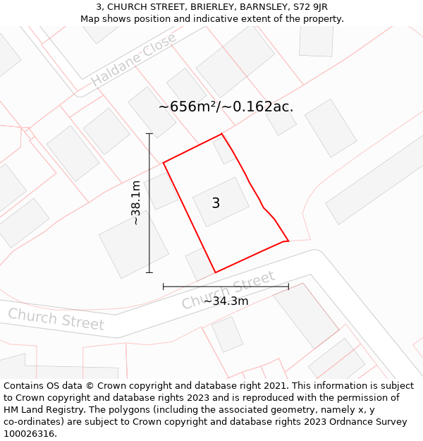 3, CHURCH STREET, BRIERLEY, BARNSLEY, S72 9JR: Plot and title map