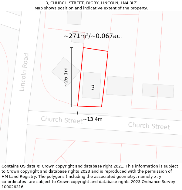 3, CHURCH STREET, DIGBY, LINCOLN, LN4 3LZ: Plot and title map