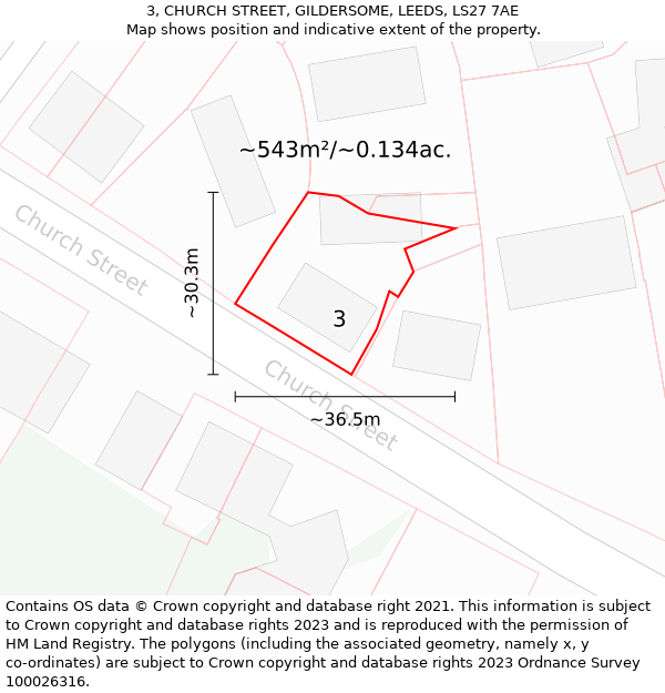 3, CHURCH STREET, GILDERSOME, LEEDS, LS27 7AE: Plot and title map