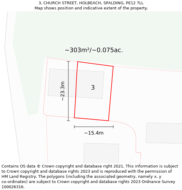 3, CHURCH STREET, HOLBEACH, SPALDING, PE12 7LL: Plot and title map