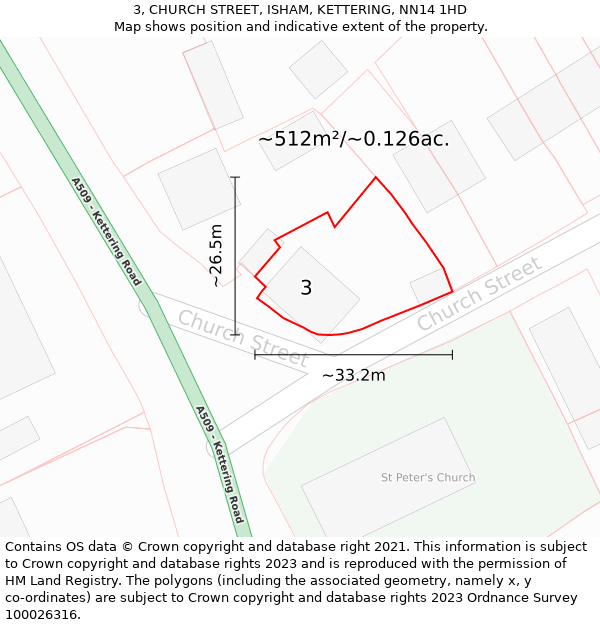 3, CHURCH STREET, ISHAM, KETTERING, NN14 1HD: Plot and title map