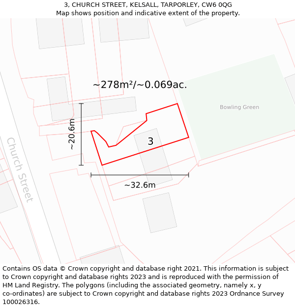 3, CHURCH STREET, KELSALL, TARPORLEY, CW6 0QG: Plot and title map