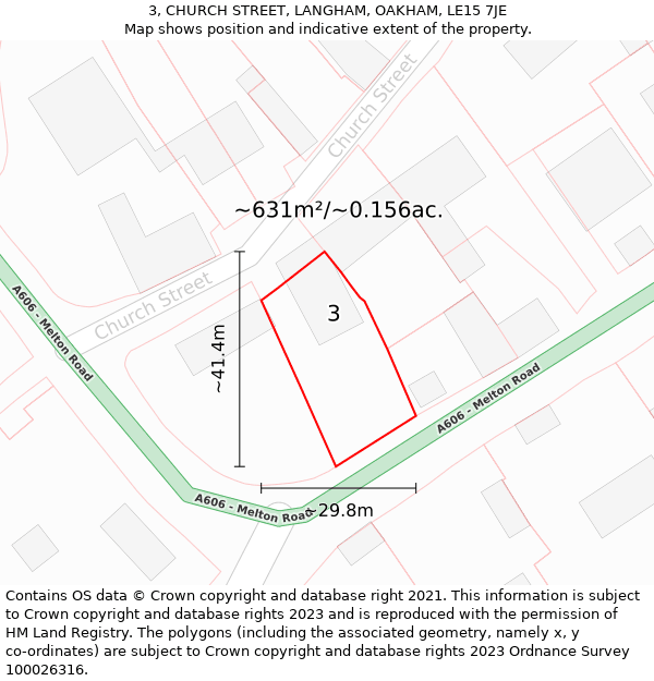 3, CHURCH STREET, LANGHAM, OAKHAM, LE15 7JE: Plot and title map