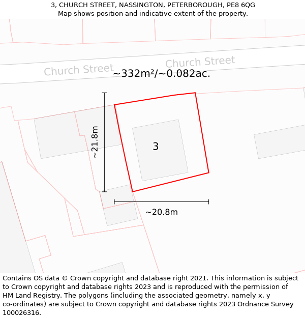 3, CHURCH STREET, NASSINGTON, PETERBOROUGH, PE8 6QG: Plot and title map