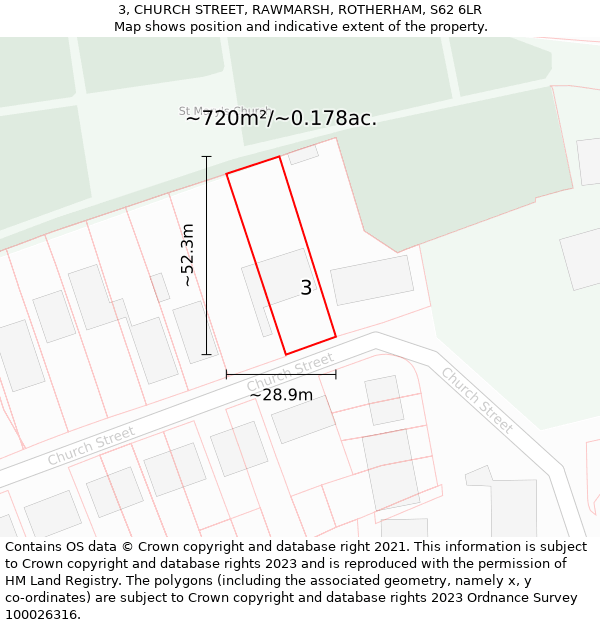 3, CHURCH STREET, RAWMARSH, ROTHERHAM, S62 6LR: Plot and title map