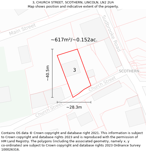 3, CHURCH STREET, SCOTHERN, LINCOLN, LN2 2UA: Plot and title map