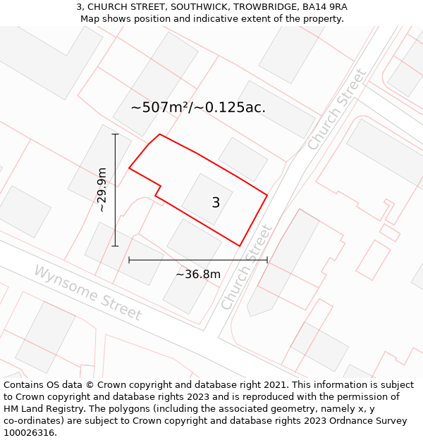 3, CHURCH STREET, SOUTHWICK, TROWBRIDGE, BA14 9RA: Plot and title map