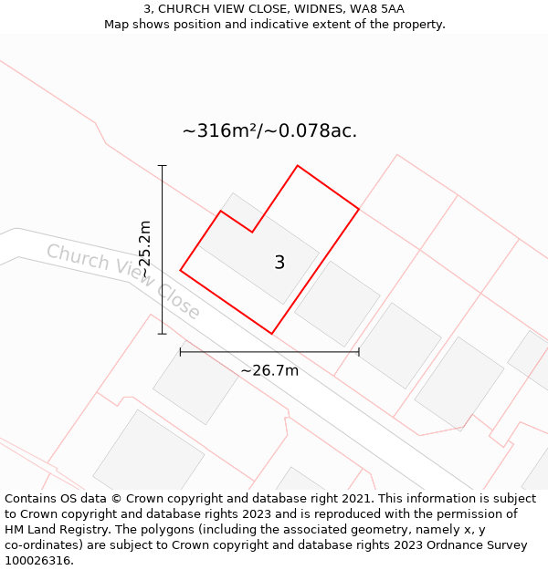 3, CHURCH VIEW CLOSE, WIDNES, WA8 5AA: Plot and title map