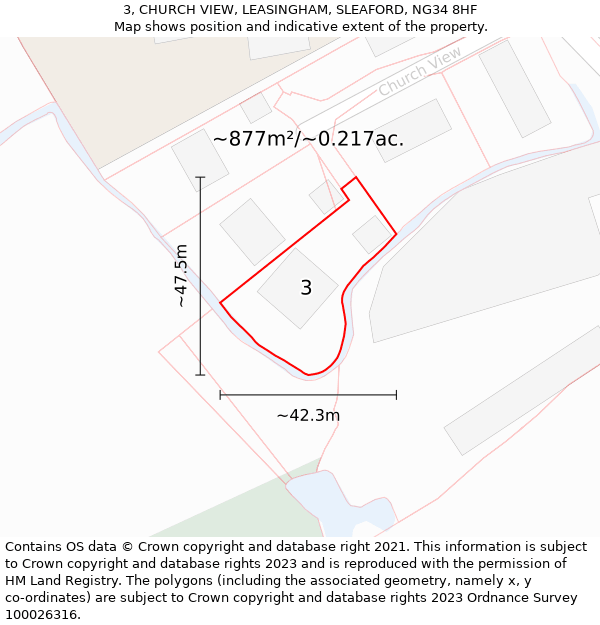 3, CHURCH VIEW, LEASINGHAM, SLEAFORD, NG34 8HF: Plot and title map