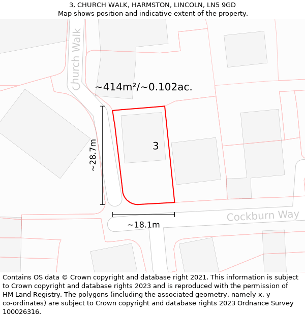 3, CHURCH WALK, HARMSTON, LINCOLN, LN5 9GD: Plot and title map