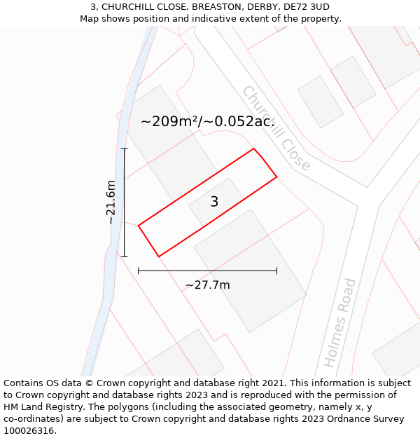 3, CHURCHILL CLOSE, BREASTON, DERBY, DE72 3UD: Plot and title map