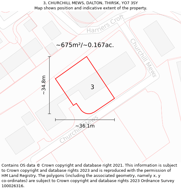 3, CHURCHILL MEWS, DALTON, THIRSK, YO7 3SY: Plot and title map