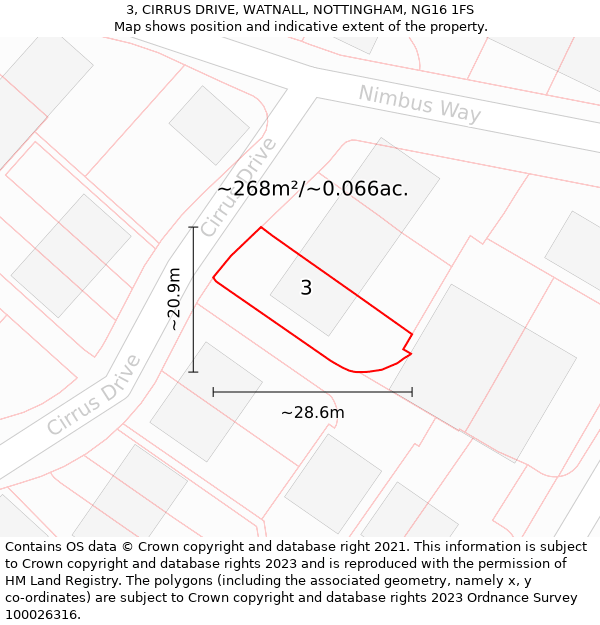 3, CIRRUS DRIVE, WATNALL, NOTTINGHAM, NG16 1FS: Plot and title map