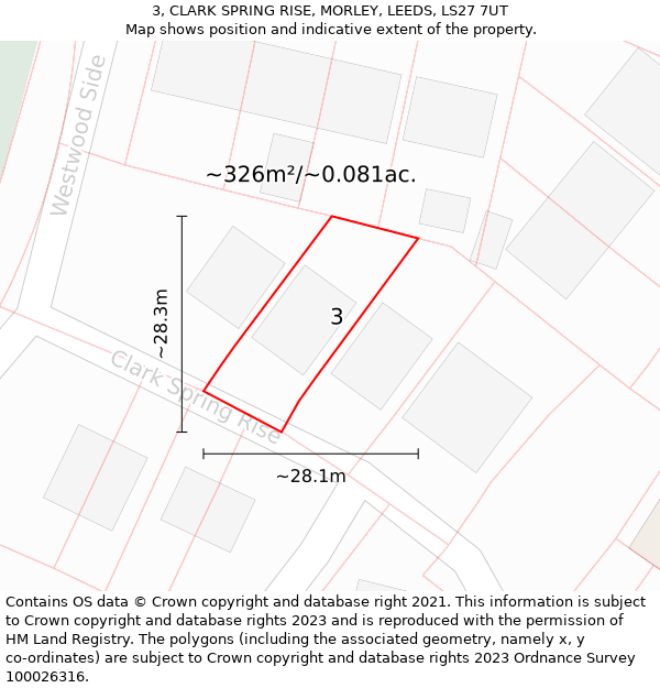 3, CLARK SPRING RISE, MORLEY, LEEDS, LS27 7UT: Plot and title map