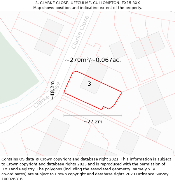 3, CLARKE CLOSE, UFFCULME, CULLOMPTON, EX15 3XX: Plot and title map