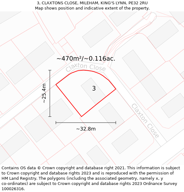 3, CLAXTONS CLOSE, MILEHAM, KING'S LYNN, PE32 2RU: Plot and title map