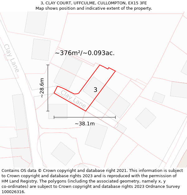 3, CLAY COURT, UFFCULME, CULLOMPTON, EX15 3FE: Plot and title map