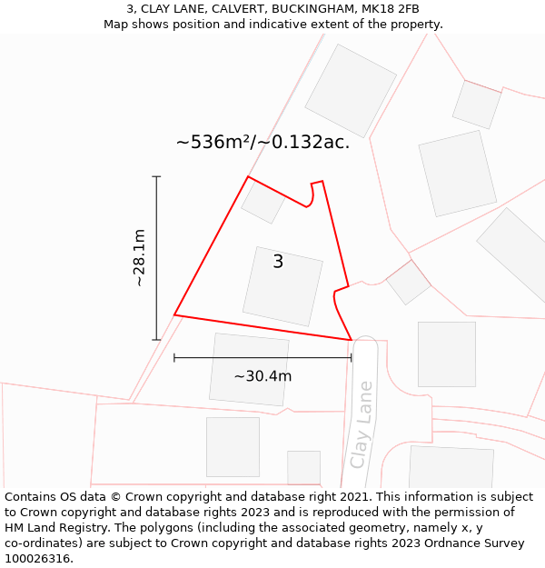 3, CLAY LANE, CALVERT, BUCKINGHAM, MK18 2FB: Plot and title map