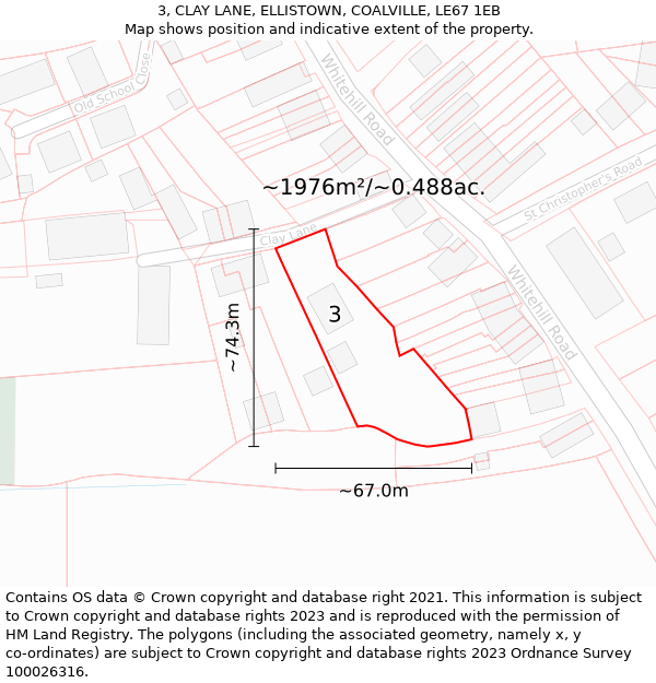 3, CLAY LANE, ELLISTOWN, COALVILLE, LE67 1EB: Plot and title map