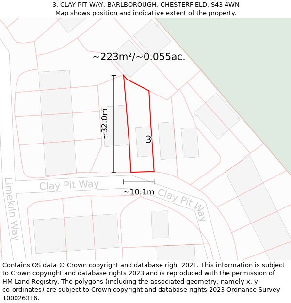 3, CLAY PIT WAY, BARLBOROUGH, CHESTERFIELD, S43 4WN: Plot and title map